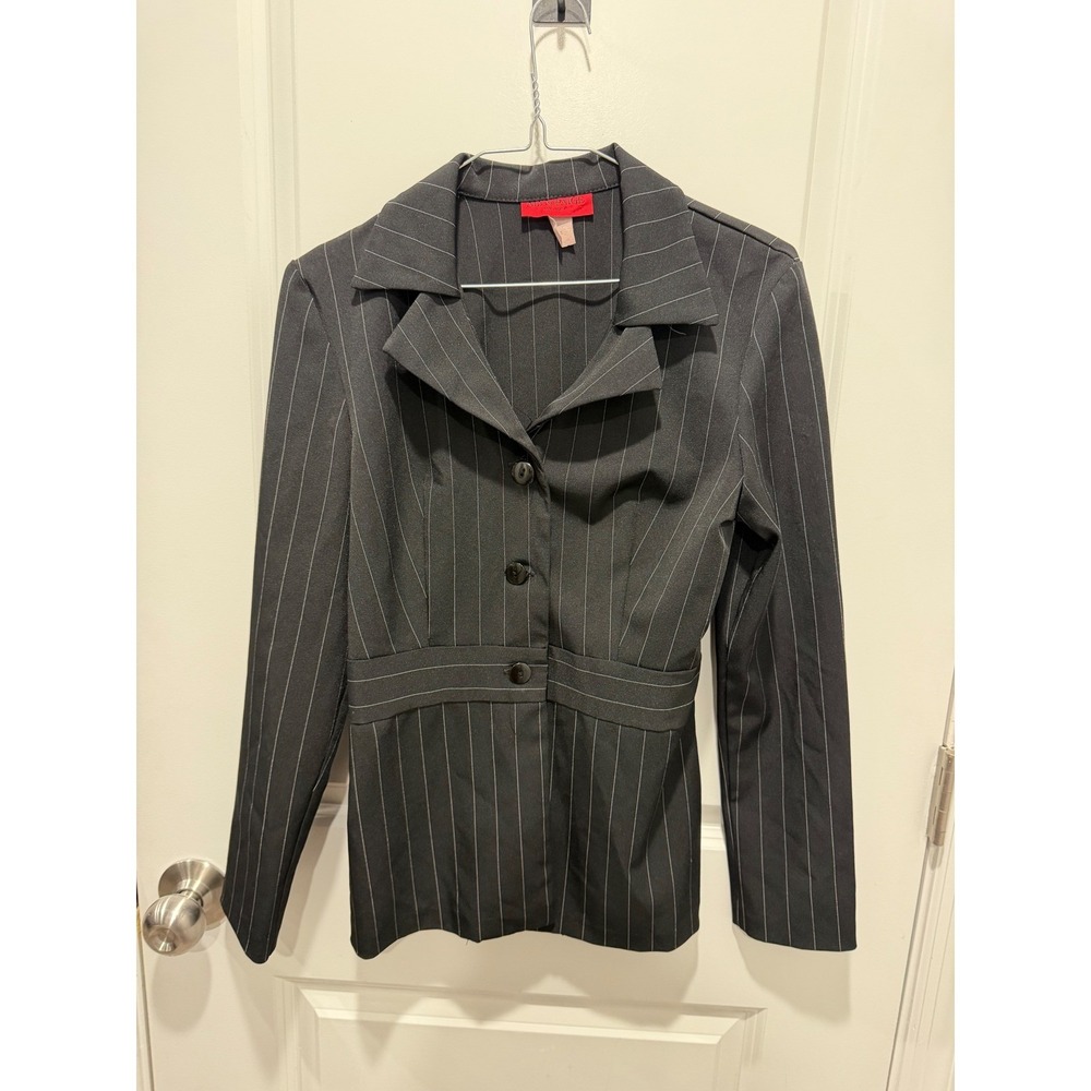 Alyn Paige Womens Blazer Pinstripe Black 3/4